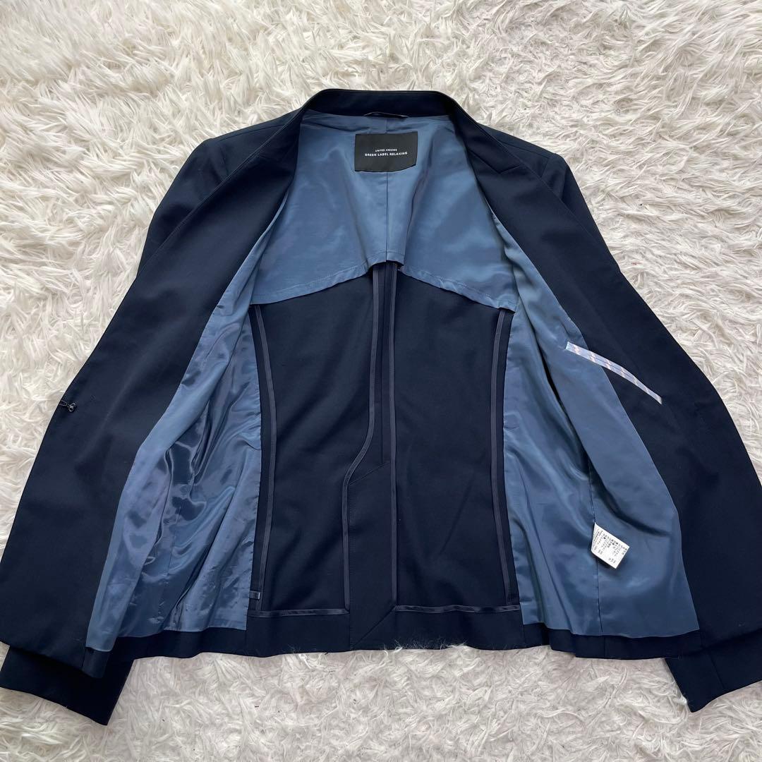 現行極美品　グリーンレーベルリラクシング　パンツスーツ　ノーカラー　ネイビー