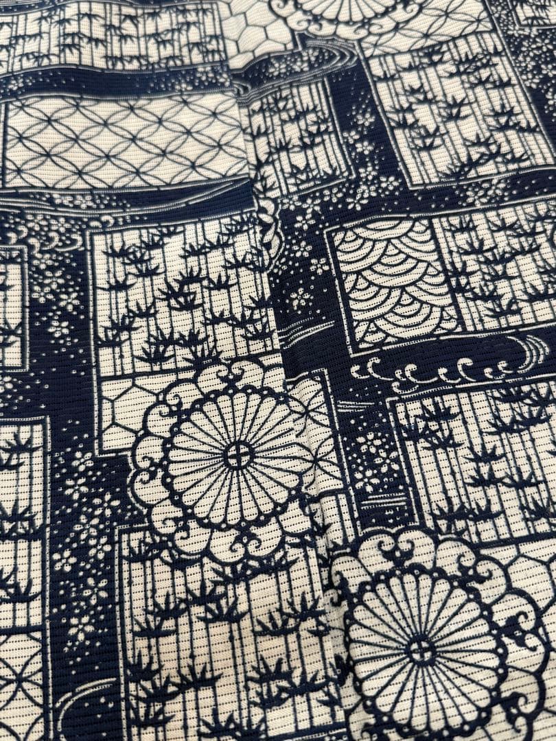 高級 浴衣 長板中形 長板正藍染 初山寛 無形文化財 綿絽 残布付き