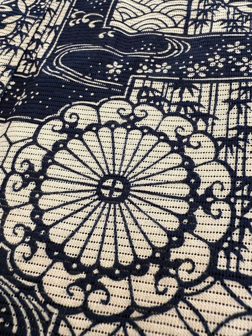 高級 浴衣 長板中形 長板正藍染 初山寛 無形文化財 綿絽 残布付き