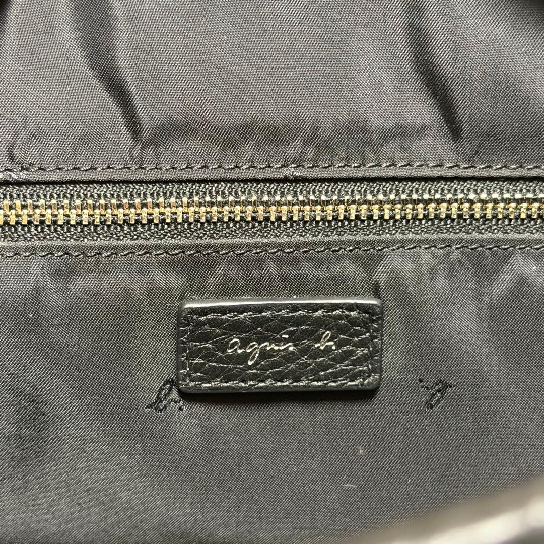 美品 agnes b 本革 2way ミニボストンバッグ エンボスロゴ ブラック