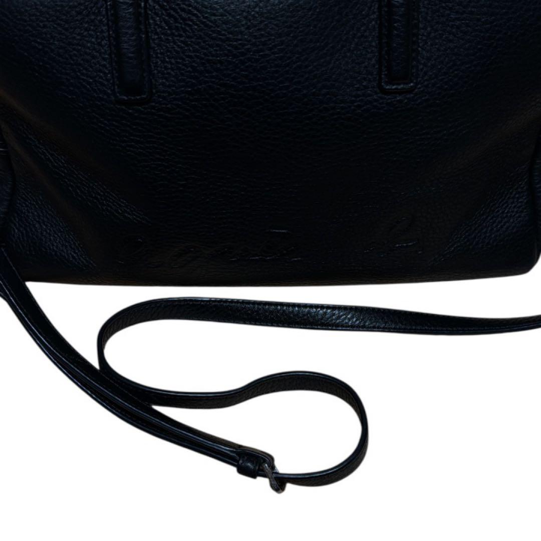 美品 agnes b 本革 2way ミニボストンバッグ エンボスロゴ ブラック