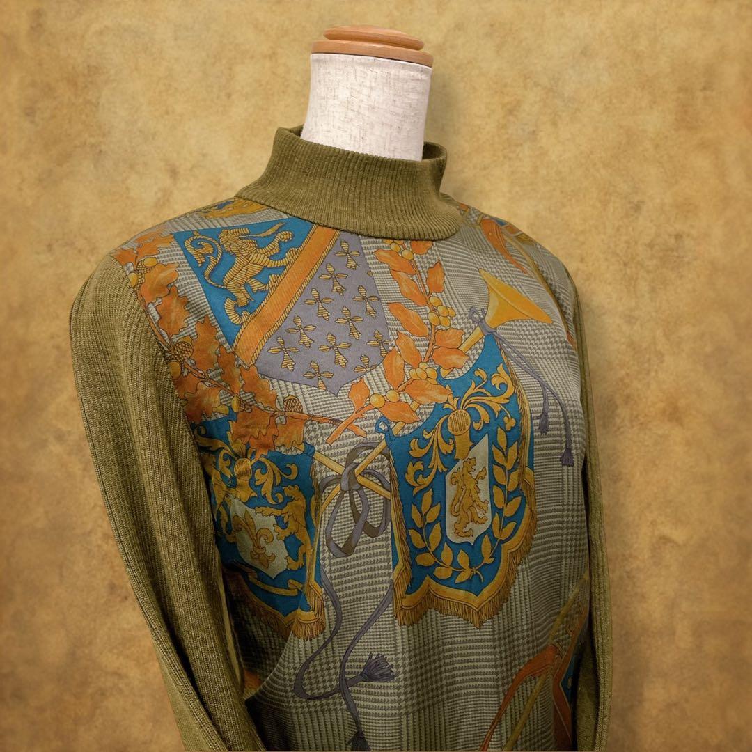 【時巡る】異素材切り替えニット　シルク100%×ウール素材　イタリア製生地　M