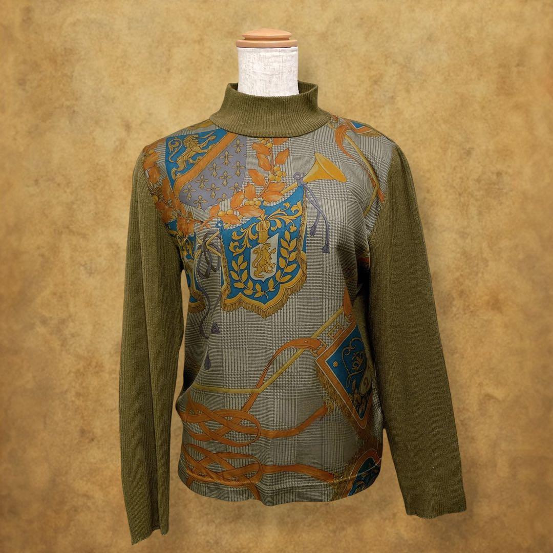 【時巡る】異素材切り替えニット　シルク100%×ウール素材　イタリア製生地　M