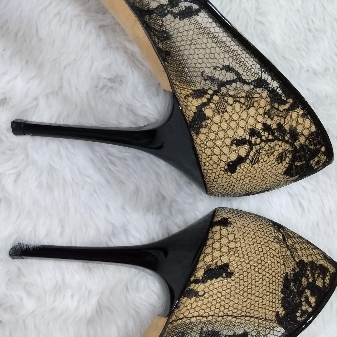 JIMMY CHOO 39．5　レース　ブラック　ポインテッドトゥ　パンプス