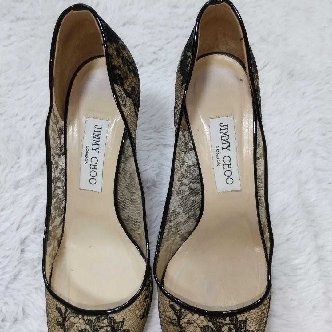 JIMMY CHOO 39．5　レース　ブラック　ポインテッドトゥ　パンプス