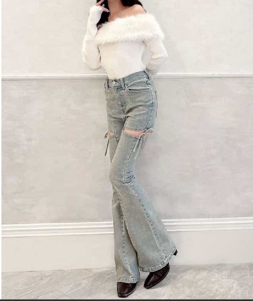 即日発送！RESEXXY カットアウトリボンデニムパンツ　アイスブルー