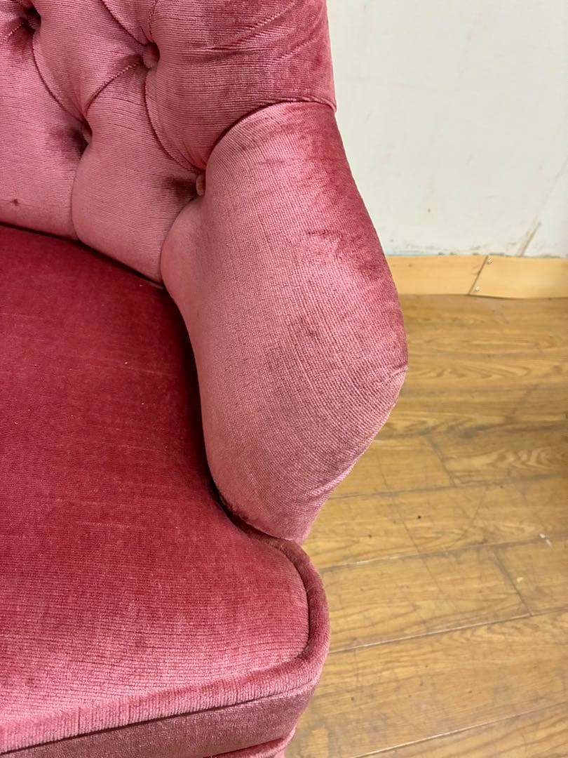 みるく☆管404☆イタリア製☆アンティーク☆ピンクファブリックソファー