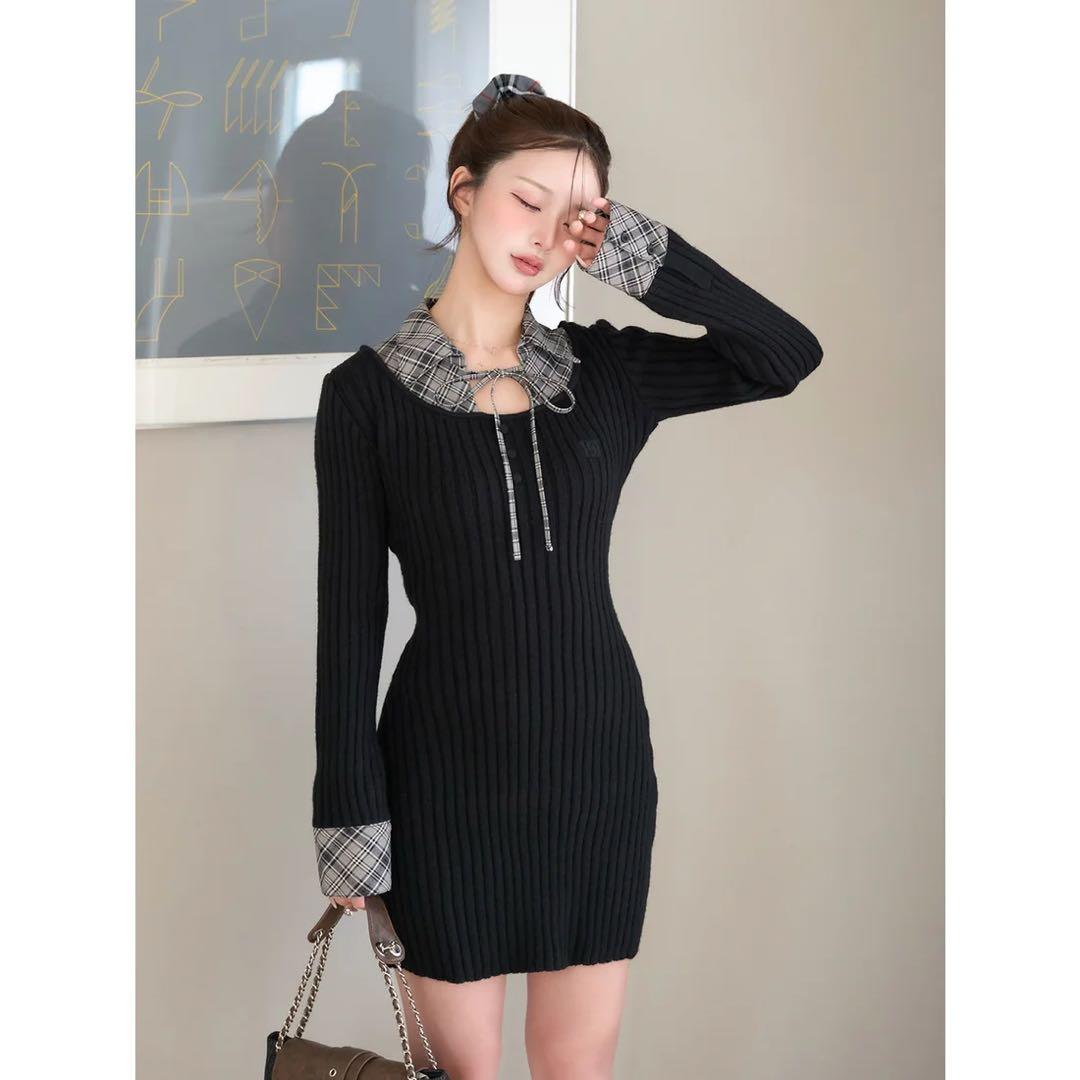 新品タグ付 ダーリッチ グレー レイヤードライクニットミニワンピース フリー