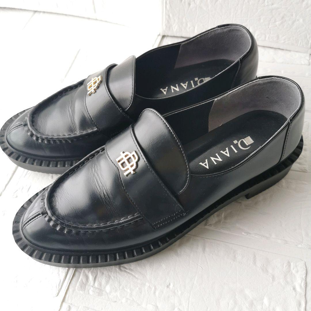 現行【美品✨】ダイアナ ローファー 厚底 ロゴ金具 レザー 24.5 黒