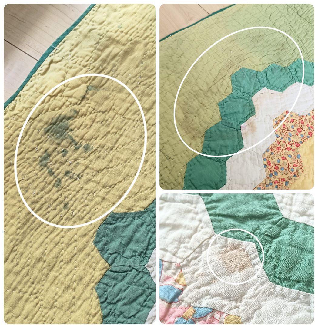 大判 ヴィンテージ パッチワークキルト ラグ マルチカバー 花柄 グリーン