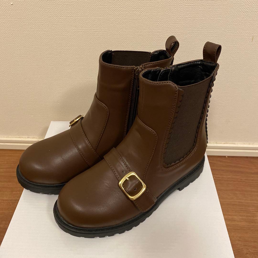 新品　タグ付き　ケイトスペード　キッズ　ベルトサイドゴアブーツ　茶 23cm