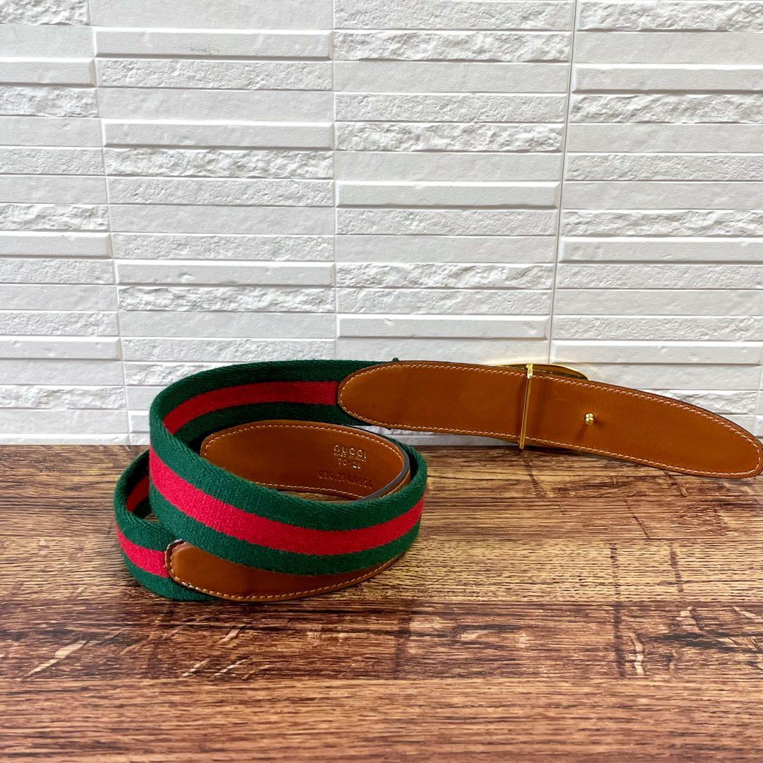 グッチ シェリー GG ゴールド バックル ベルト レザー ブラウン オールド.