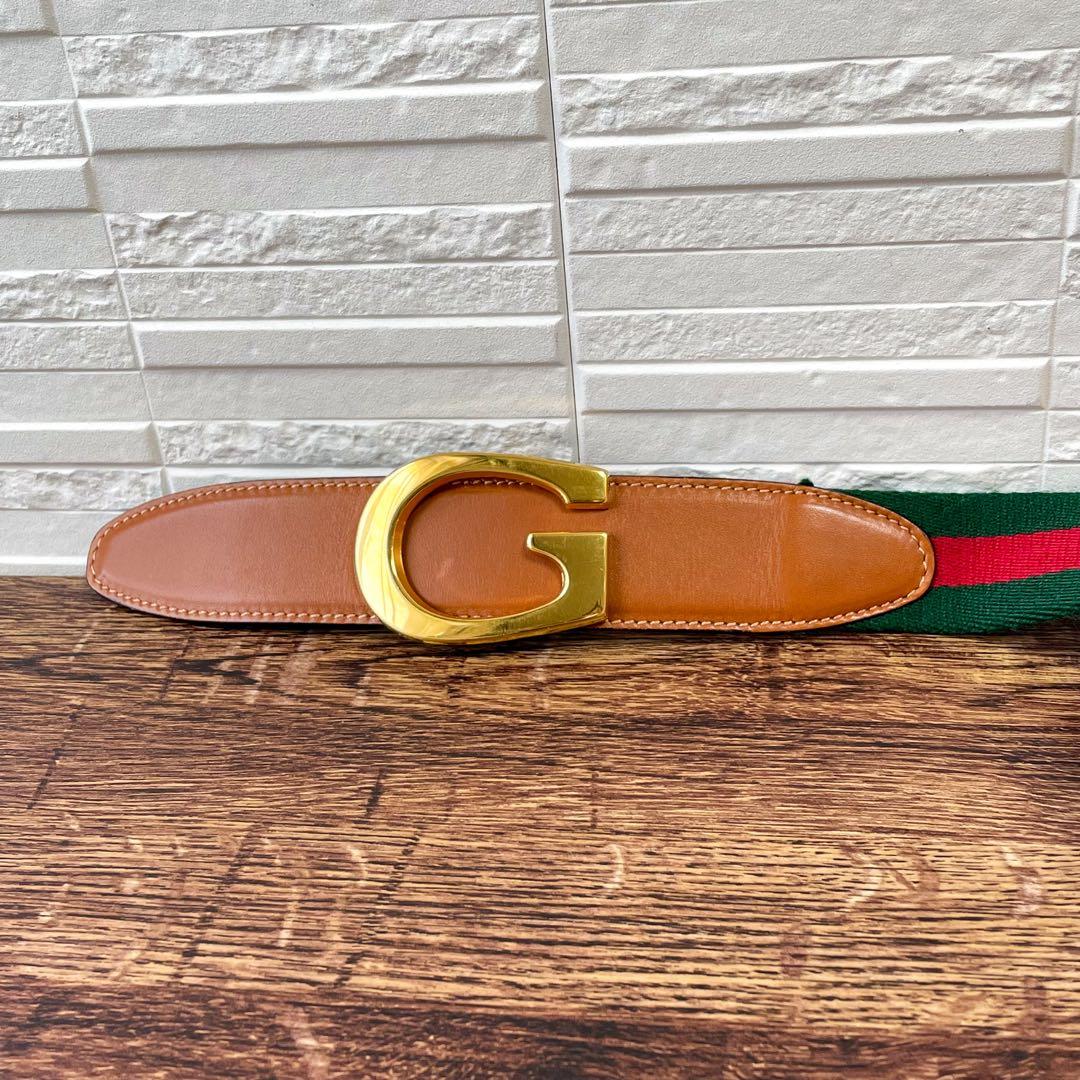 グッチ シェリー GG ゴールド バックル ベルト レザー ブラウン オールド.
