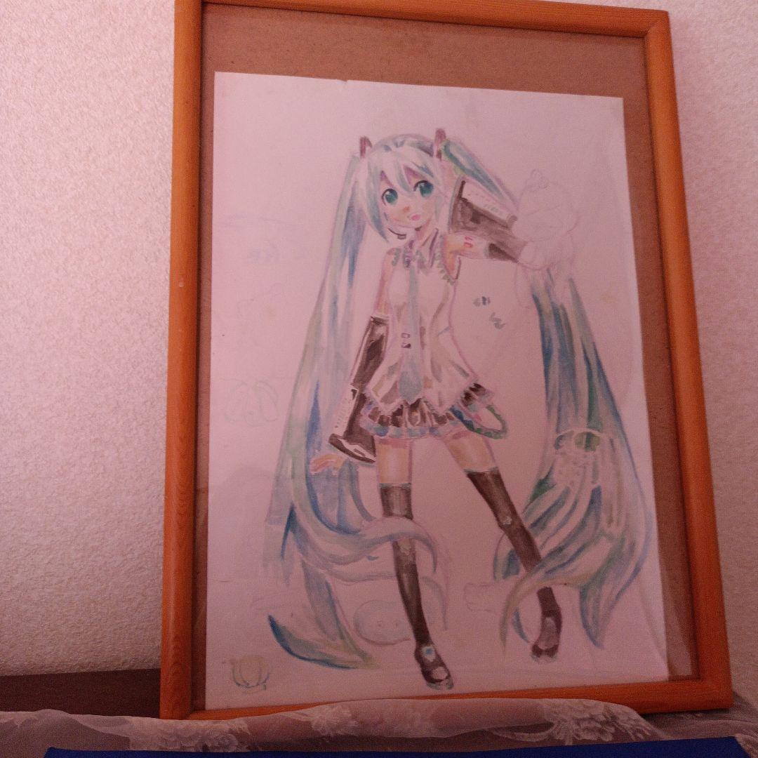 初音ミク イラスト A4サイズ 木製フレーム