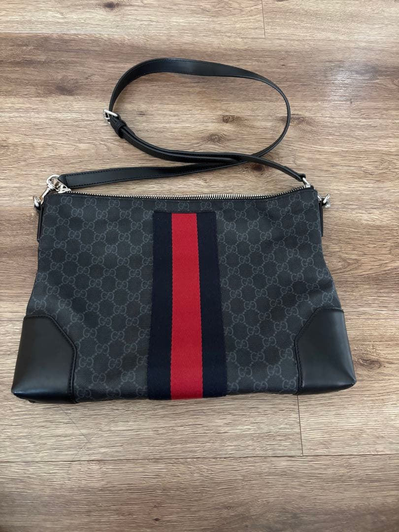 【美品】グッチ ショルダーバッグ レザー×PVC A4可 GG柄 シェリーライン