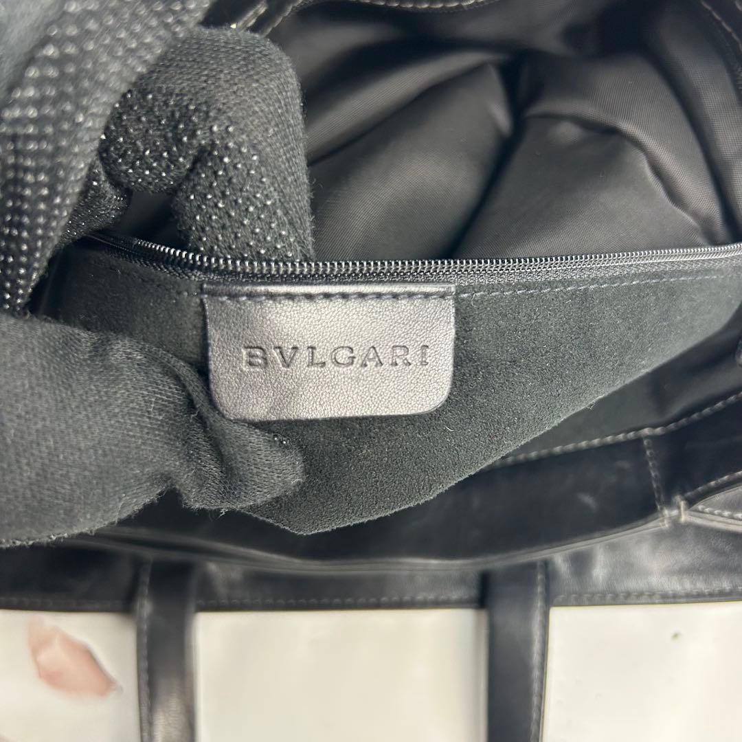 【美品】ブルガリ　トートバッグ　2way レザー　ロゴ金具　ビジネス　大容量　黒