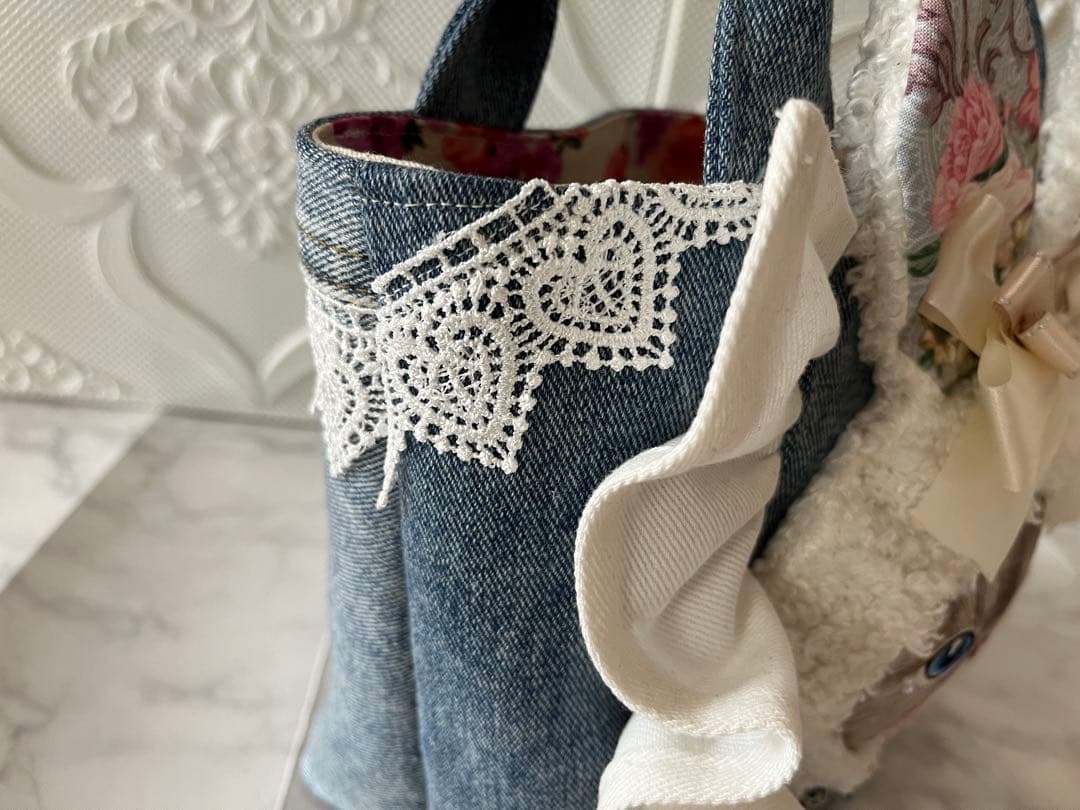 ☆*☆様 コヤンイサムチョン フリル トートバック ポーチ デニム 猫 キャット