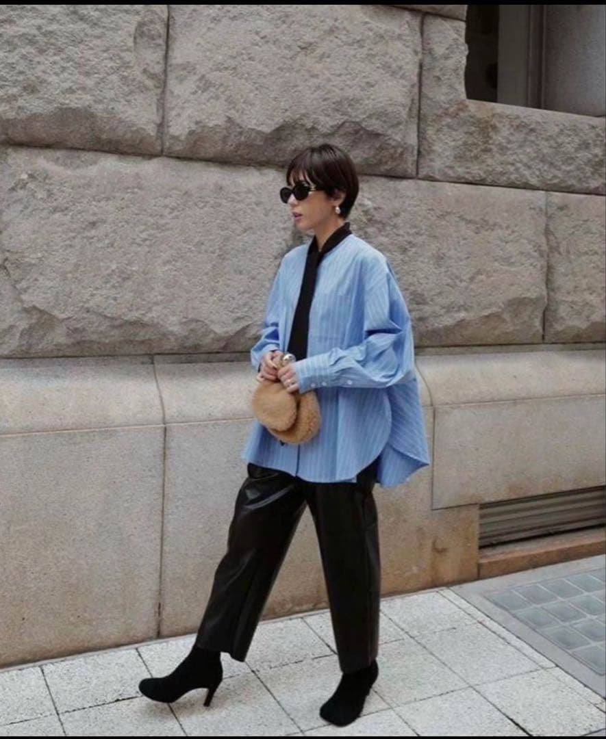 マチャットmachatt 完売品 タイドッキングシャツ　ブルー×ブラックタイ