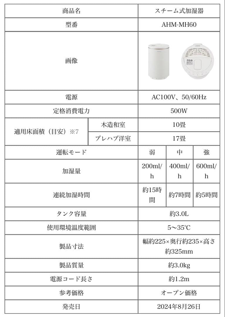 【IRIS OHYAMA】スチーム式加湿器