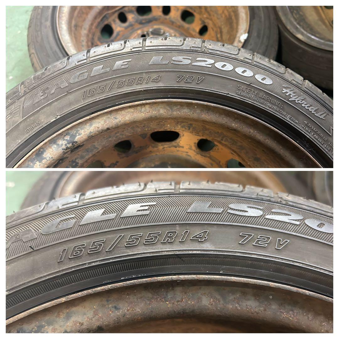 165/55R14バリ山14×6J 4H +45 鉄ホイールセット　軽カー