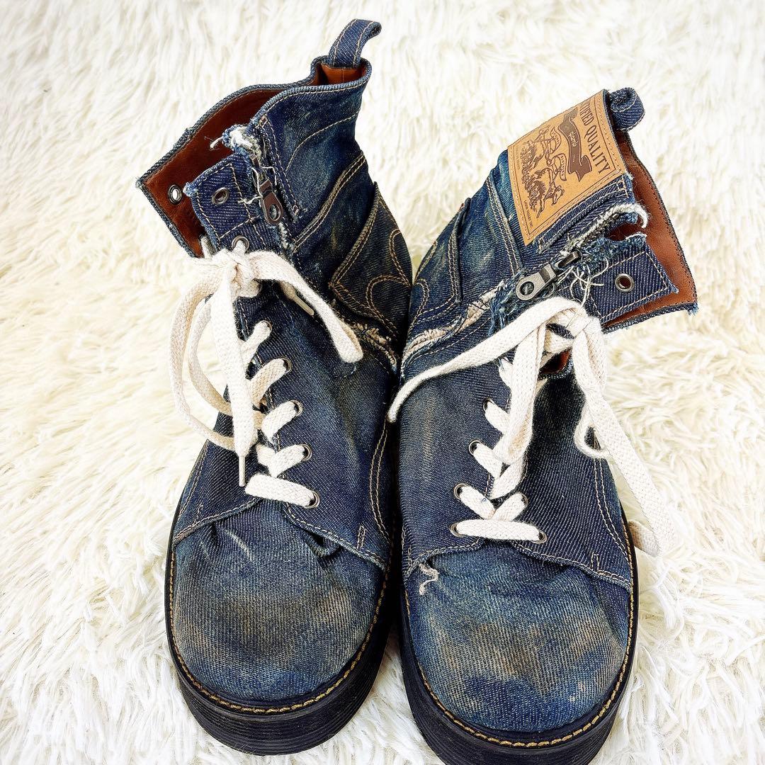 グラム　ハイカット　スニーカー　デニム　ダメージ　メンズ　美品　靴　27.5