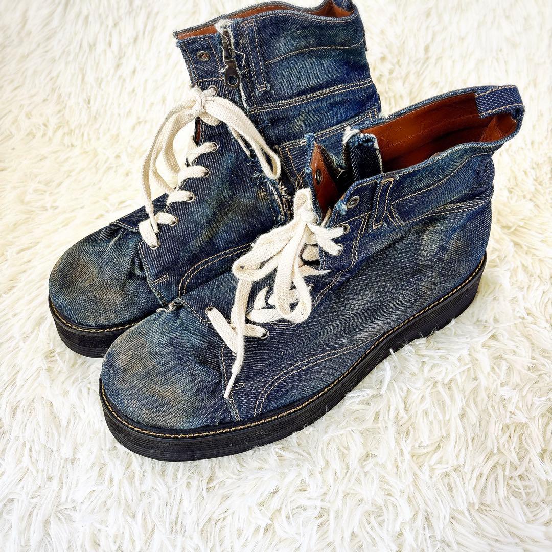 グラム　ハイカット　スニーカー　デニム　ダメージ　メンズ　美品　靴　27.5