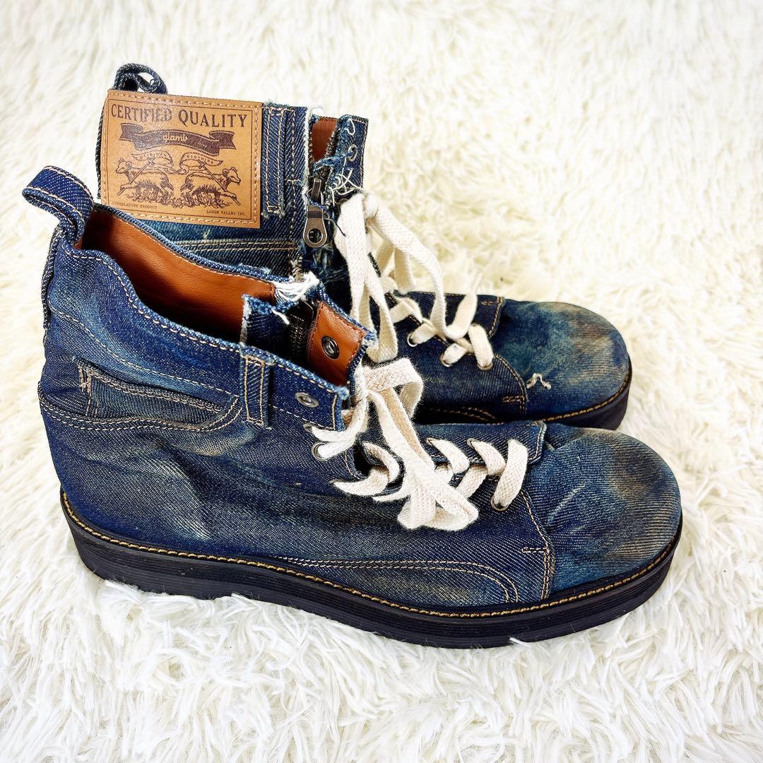 グラム　ハイカット　スニーカー　デニム　ダメージ　メンズ　美品　靴　27.5