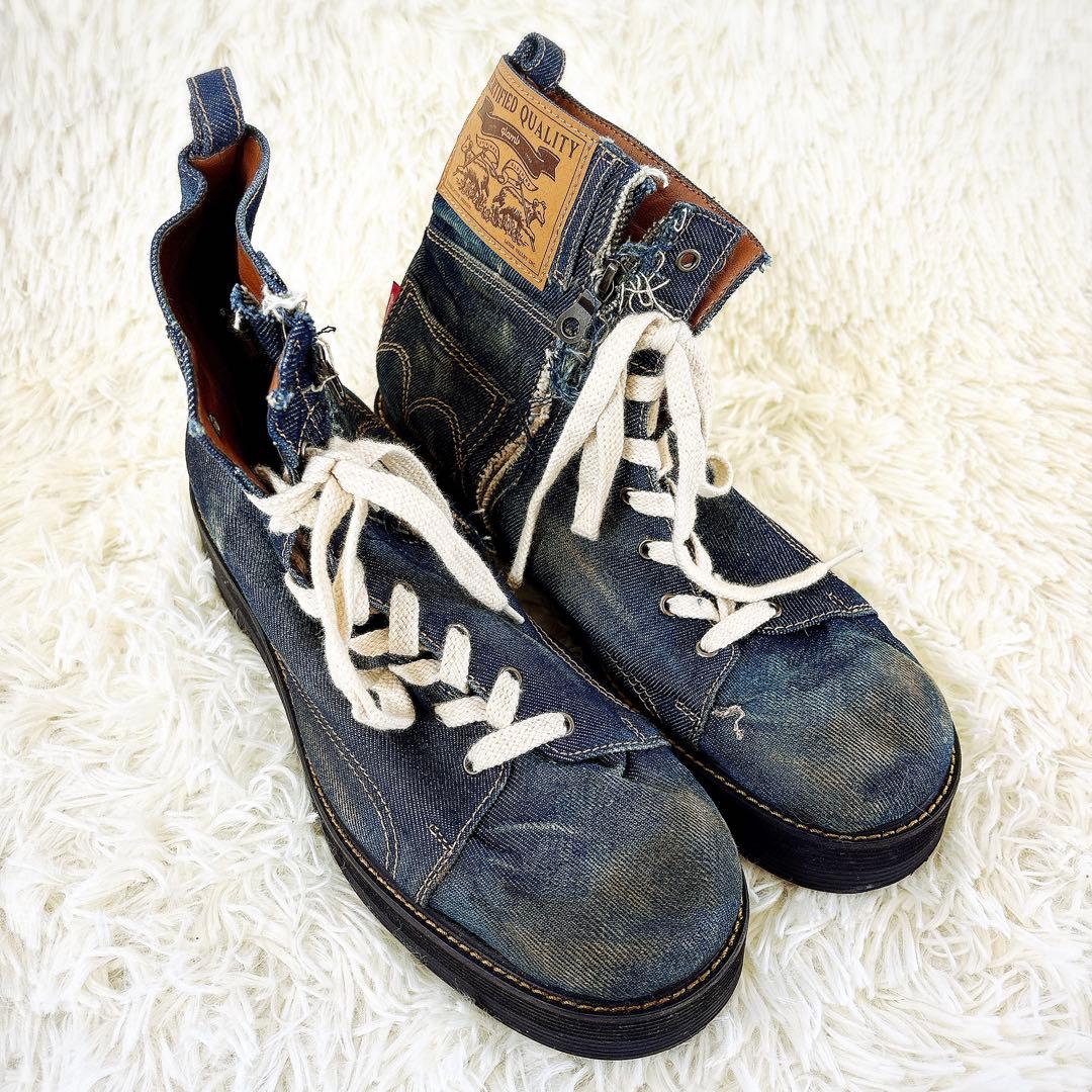 グラム　ハイカット　スニーカー　デニム　ダメージ　メンズ　美品　靴　27.5