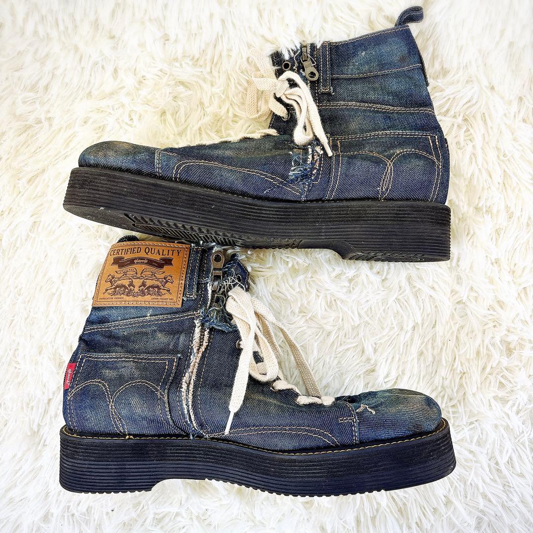 グラム　ハイカット　スニーカー　デニム　ダメージ　メンズ　美品　靴　27.5