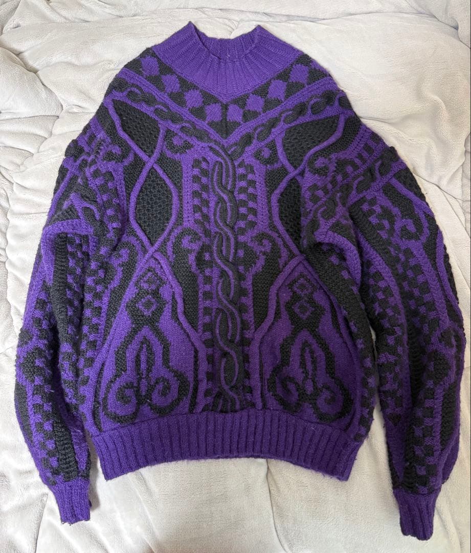 ficce モックネックハンドニットセーター 紫・黒　サイズLくらい
