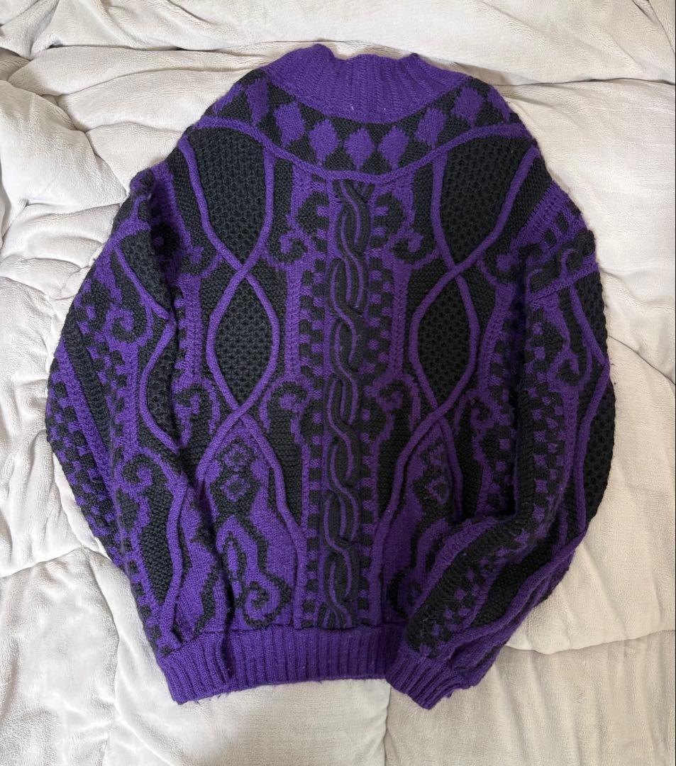 ficce モックネックハンドニットセーター 紫・黒　サイズLくらい