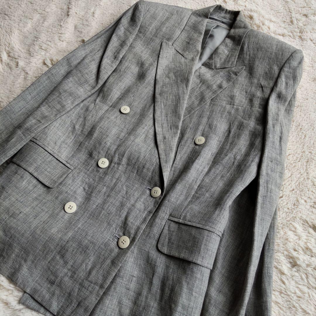 【未使用♥麻100%】ダブルボタン　テーラード　パンツスーツ　涼しい背抜きリネン