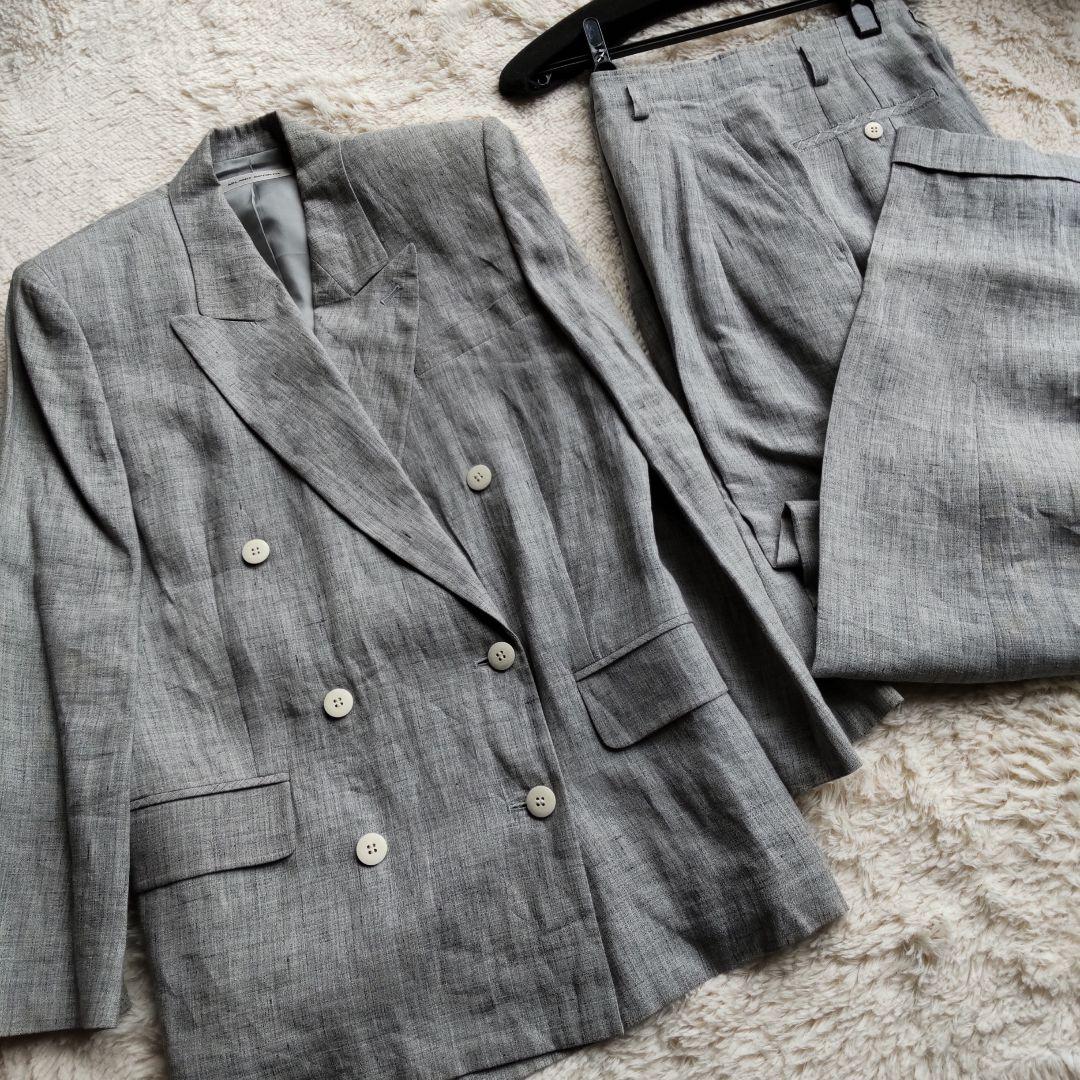 【未使用♥麻100%】ダブルボタン　テーラード　パンツスーツ　涼しい背抜きリネン