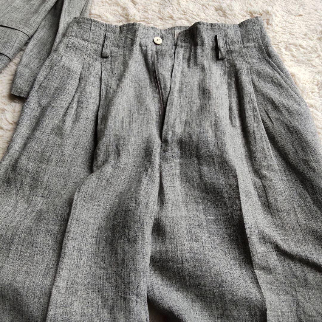 【未使用♥麻100%】ダブルボタン　テーラード　パンツスーツ　涼しい背抜きリネン