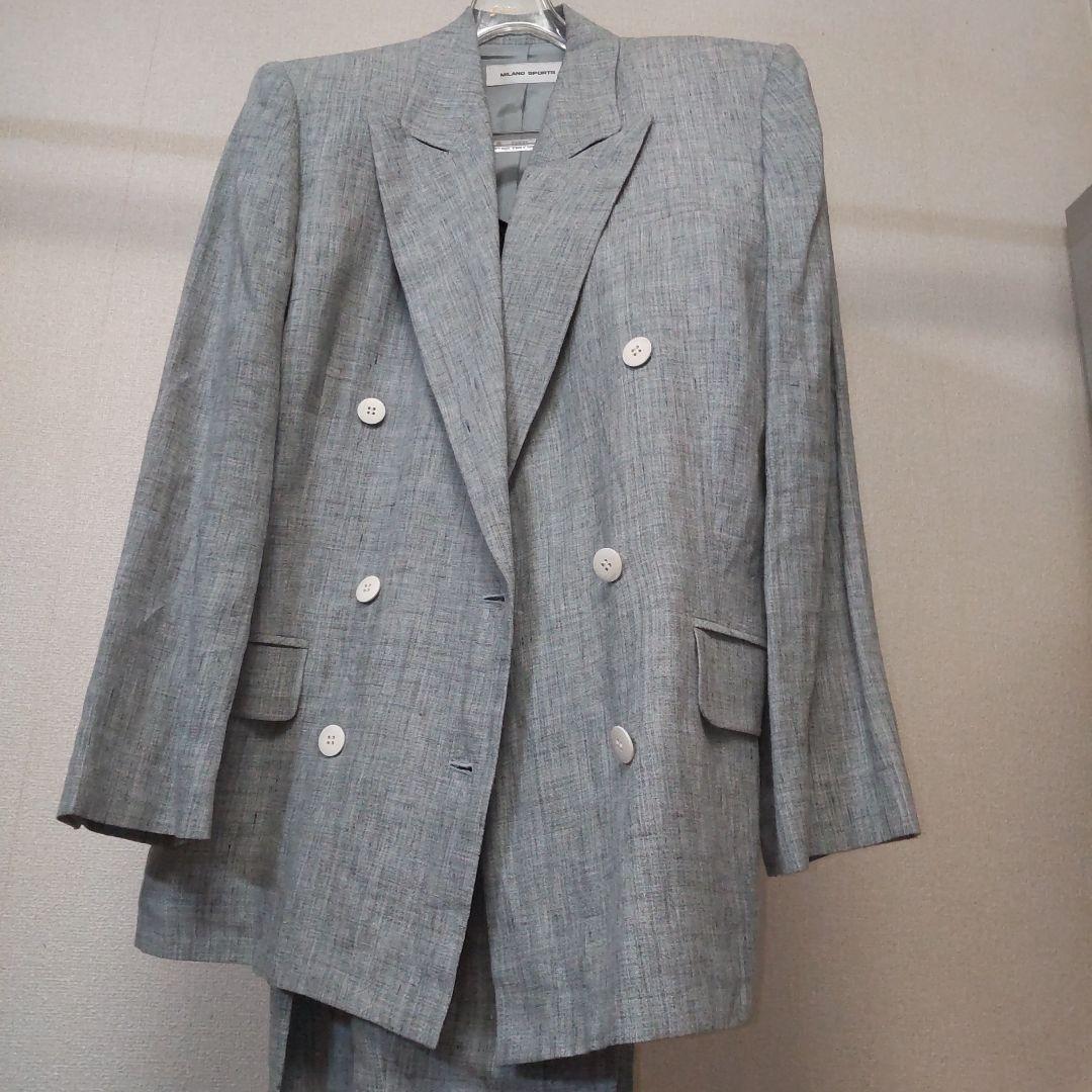 【未使用♥麻100%】ダブルボタン　テーラード　パンツスーツ　涼しい背抜きリネン