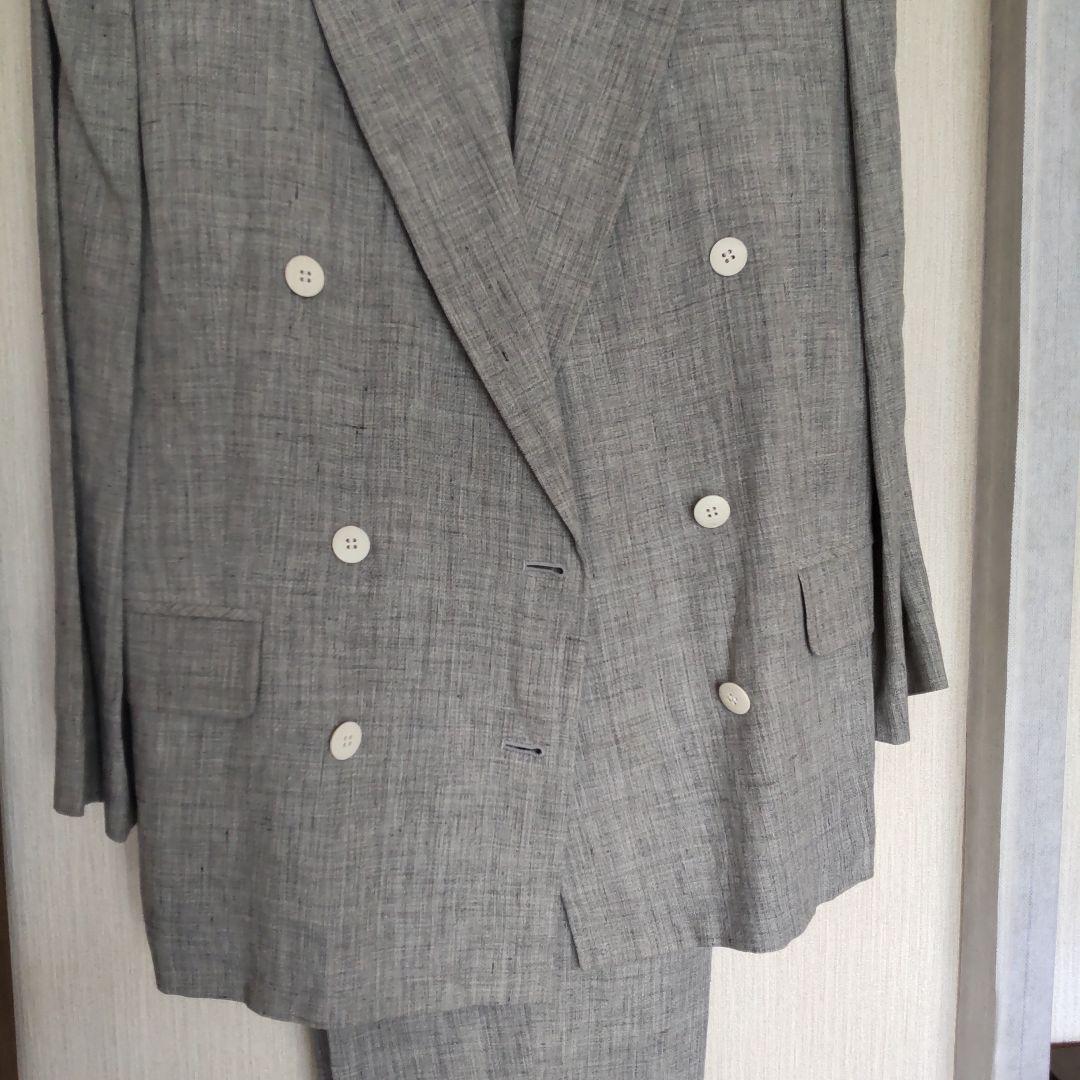 【未使用♥麻100%】ダブルボタン　テーラード　パンツスーツ　涼しい背抜きリネン