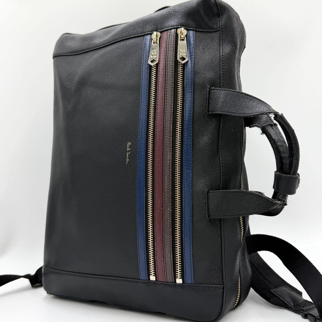 【良品】ポールスミス リュック ビジネスバッグ 2way ロゴ レザー ブラック
