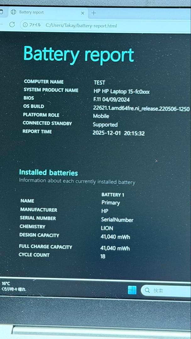 HPノートパソコン　15インチ