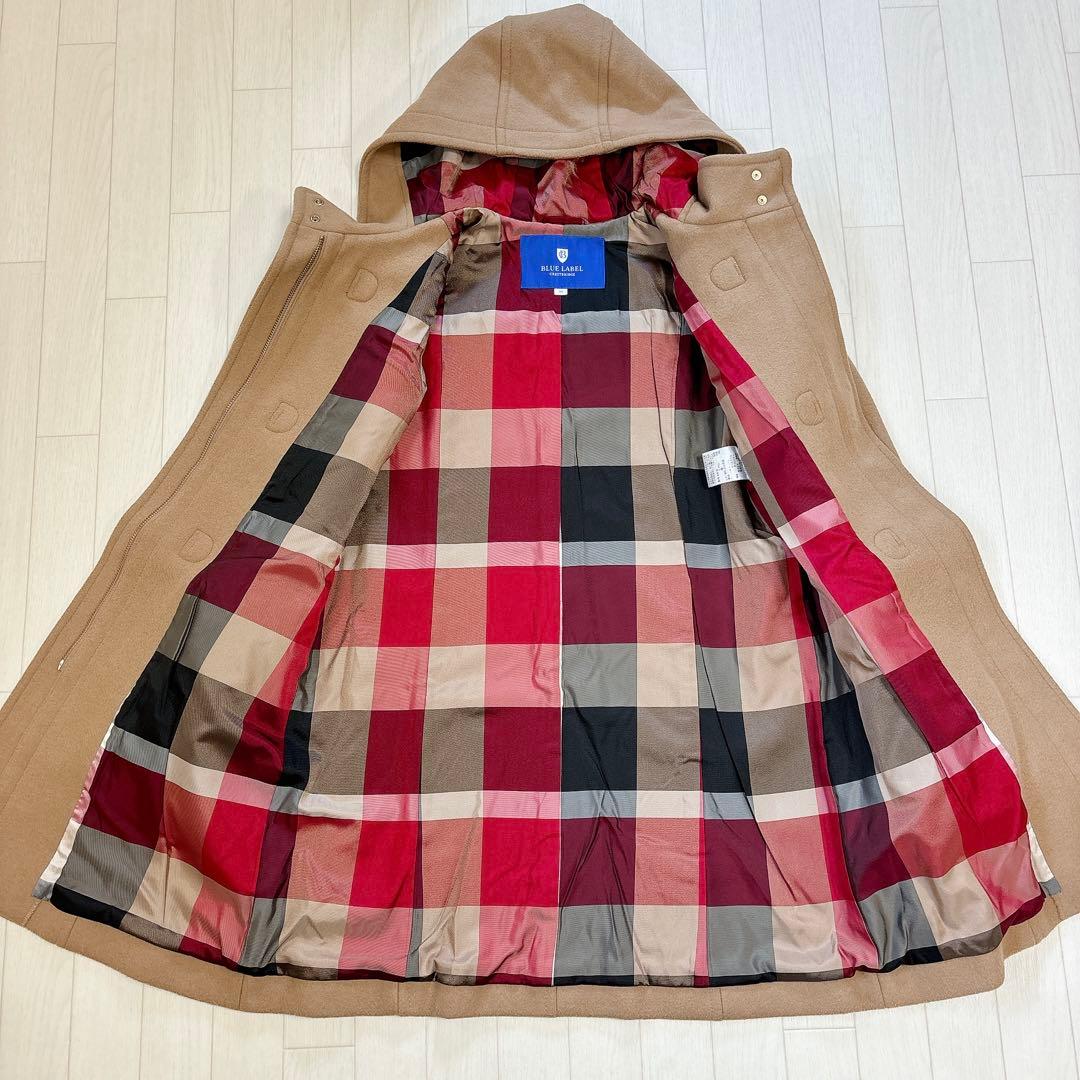 ブルーレーベルクレストブリッジ ダッフルコート 裏地チェック キャメル 38