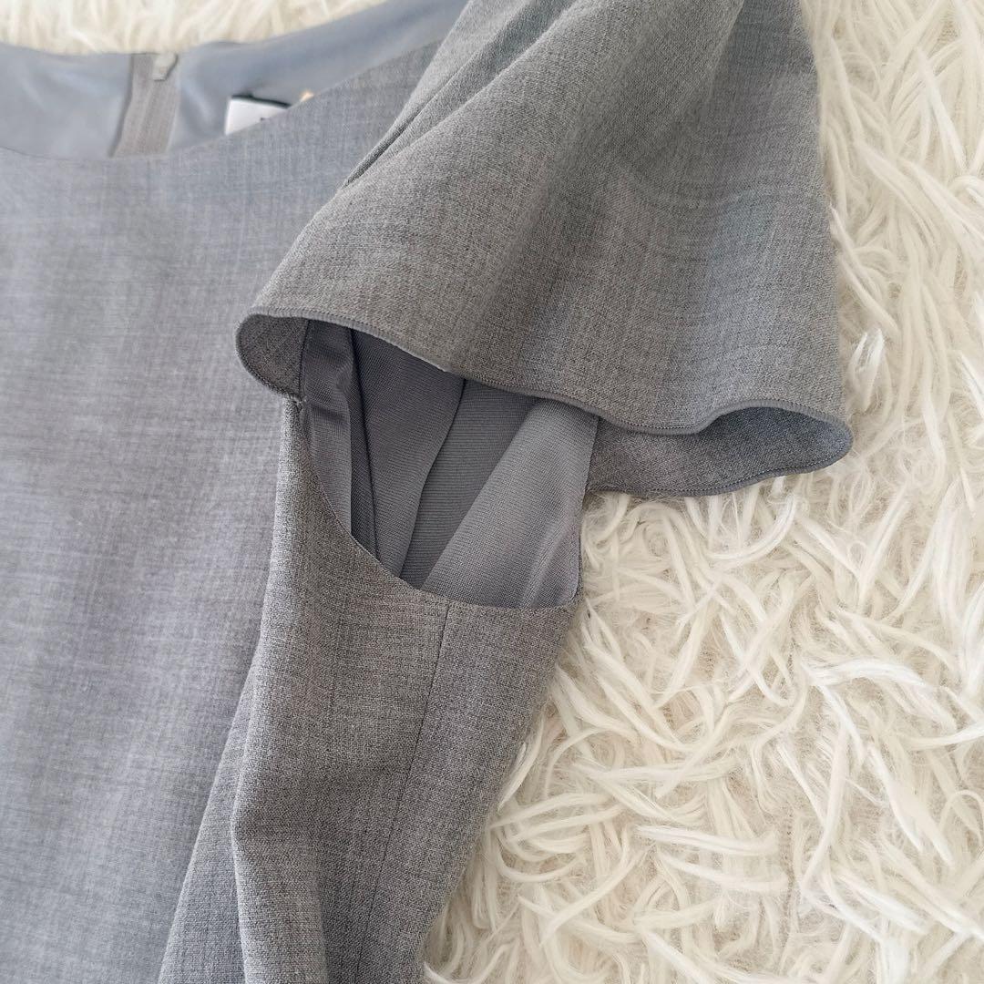 フォクシー✨ギャザー ワンピース フレンチスリーブ プリーツ 膝丈 グレー 40