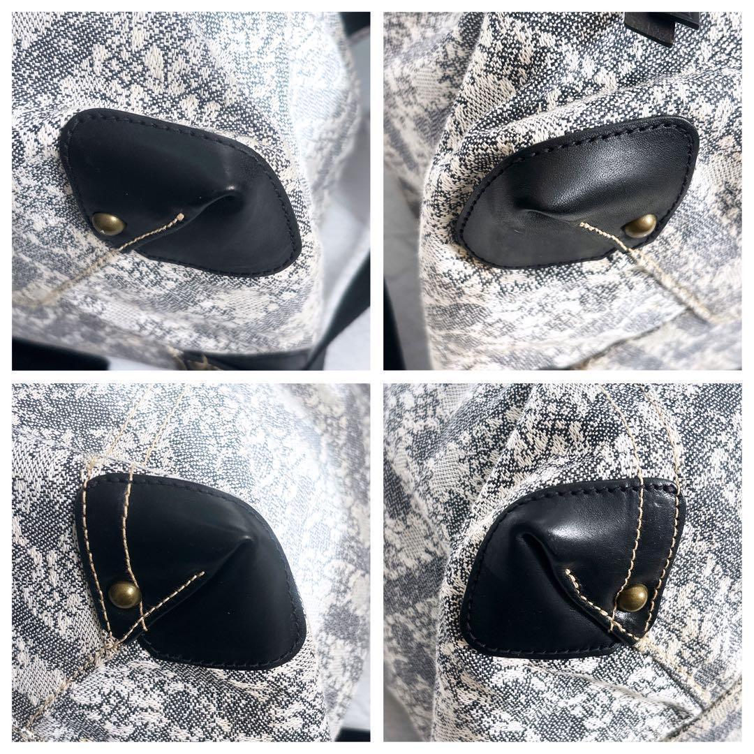 《20周年限定》genten ジャカードハタ ボストンバッグ 和紙 レザー 美品