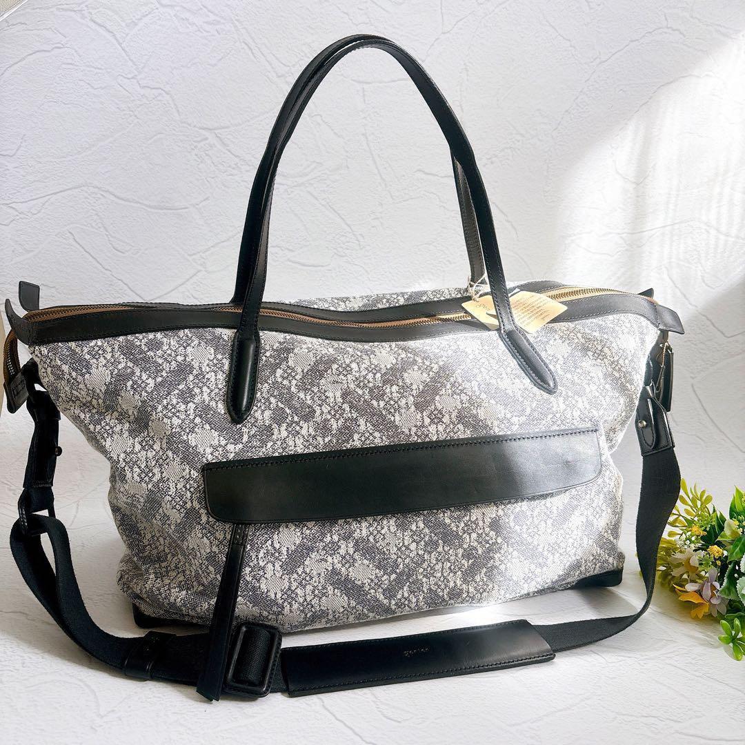 《20周年限定》genten ジャカードハタ ボストンバッグ 和紙 レザー 美品