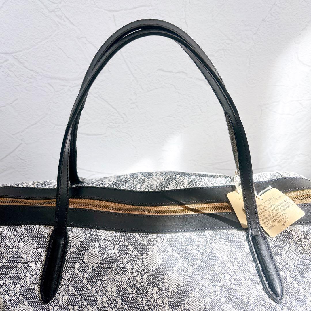 《20周年限定》genten ジャカードハタ ボストンバッグ 和紙 レザー 美品