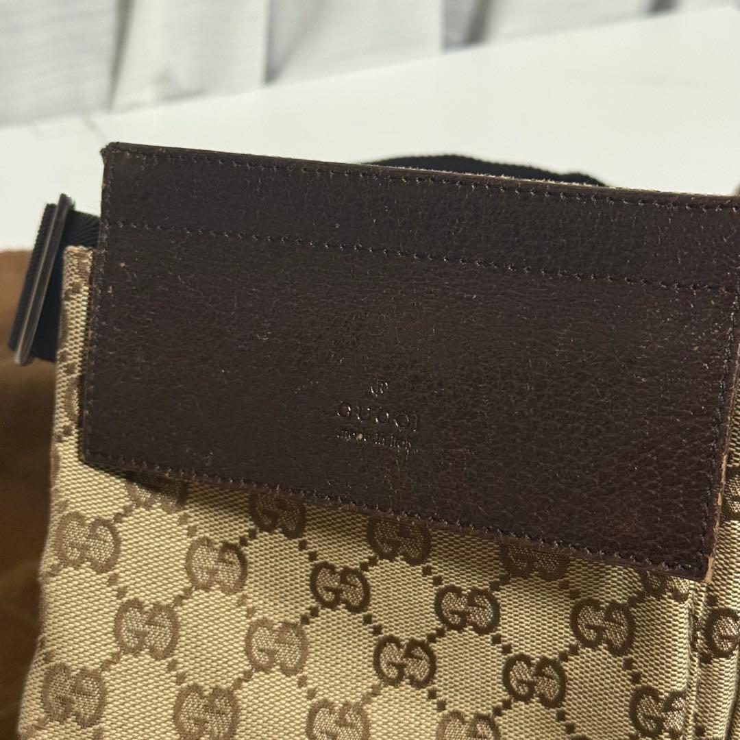 GUCCI グッチ GGキャンバス ボディバッグ ブラウン レザー