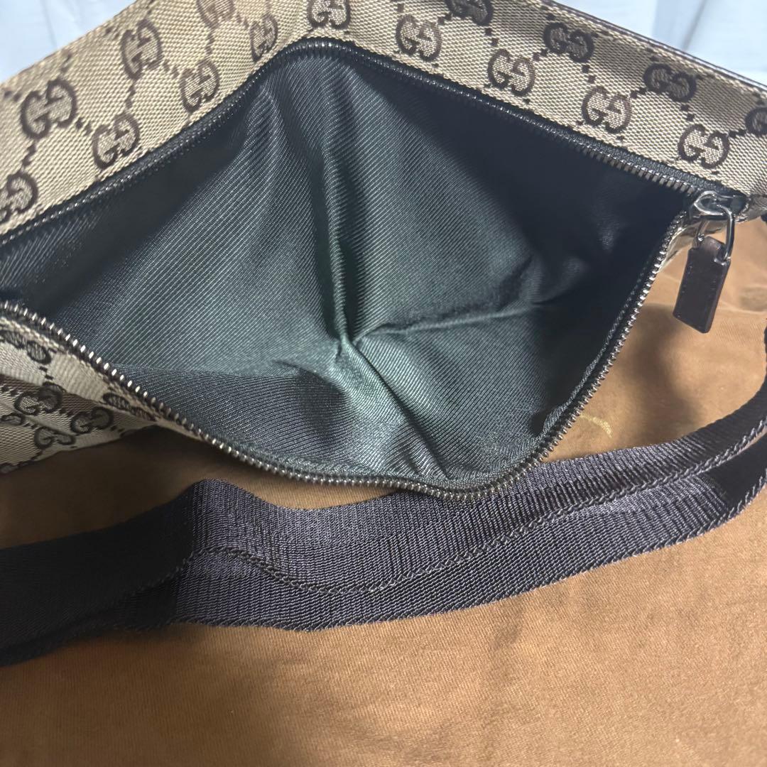GUCCI グッチ GGキャンバス ボディバッグ ブラウン レザー
