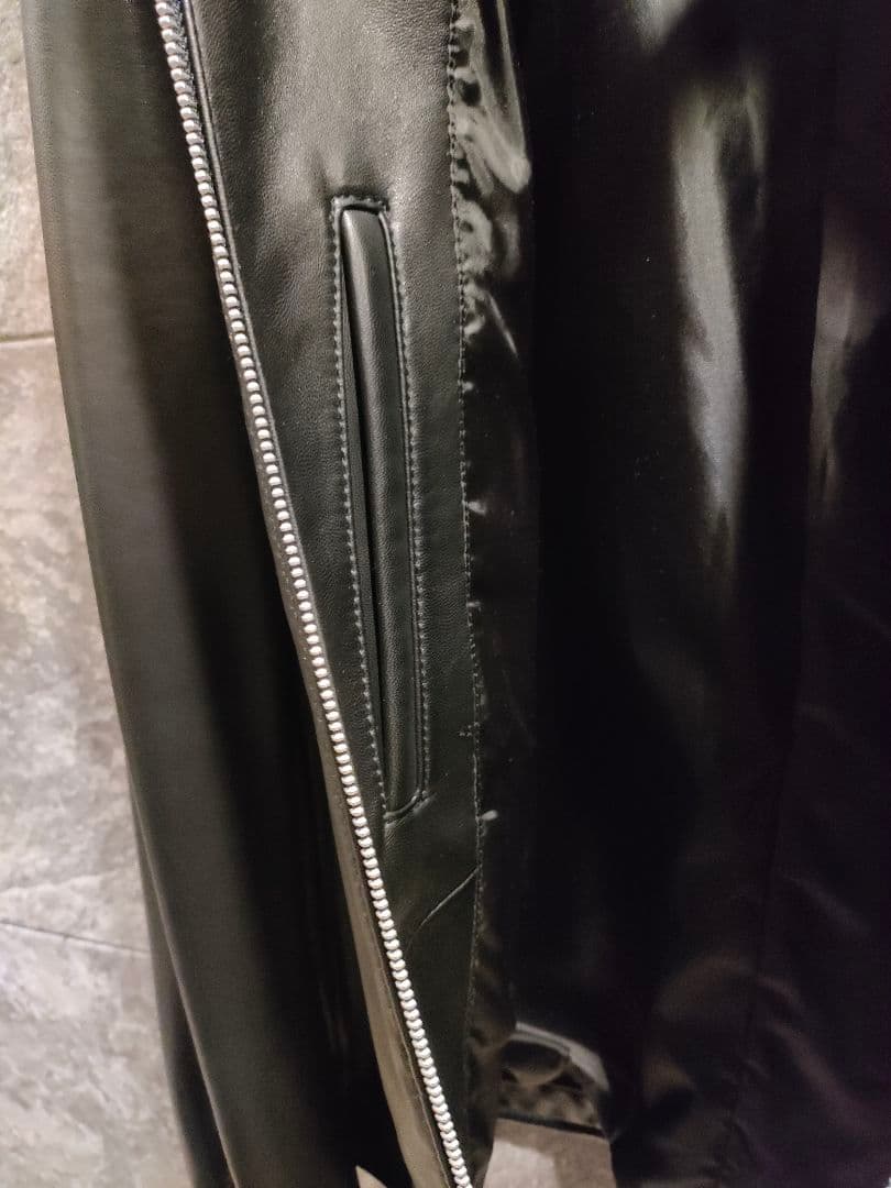 nanouniverse　 ブラック レザー シングルライダースジャケット