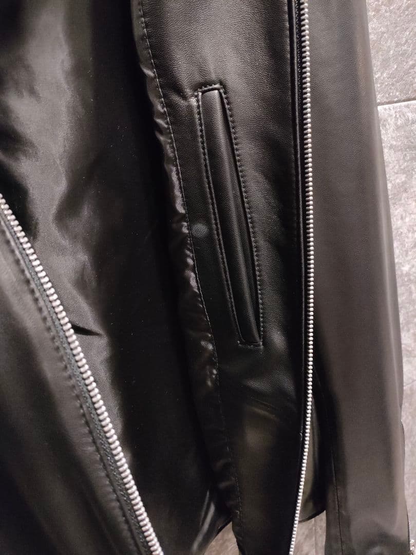 nanouniverse　 ブラック レザー シングルライダースジャケット