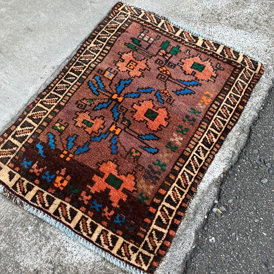 59x44cmトライバルラグ手織り絨毯 ヴィンテージ 手織り絨毯年代トルクメン