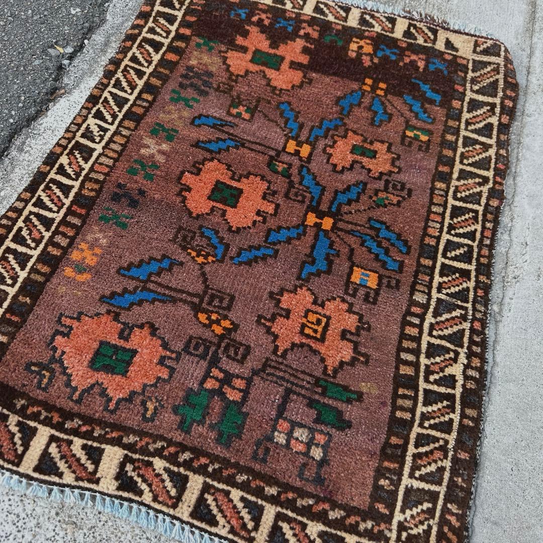59x44cmトライバルラグ手織り絨毯 ヴィンテージ 手織り絨毯年代トルクメン