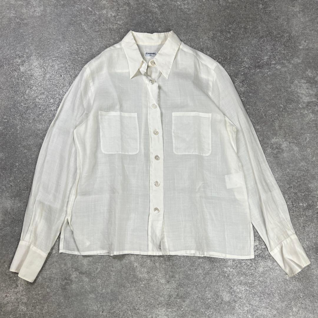 CHANEL シャネル リネンシャツ 長袖 ホワイト